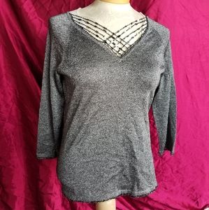 Vintage Gunmetal Grey Lurex V-neck Sweater